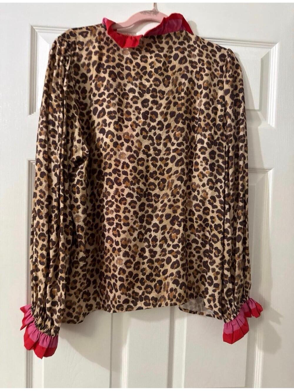Bibi Leopard Print Boutique Top with Pink/Red Trim XL NWT - Picture 7 of 9